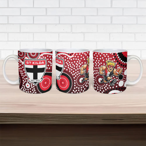 St Kilda Saints Ceramic Mug Aboriginal Dot Pattern - Football Mascot Heritage Pride