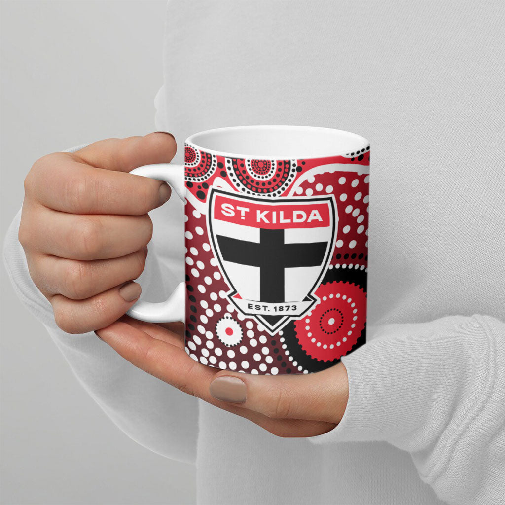 St Kilda Saints Ceramic Mug Aboriginal Dot Pattern - Football Mascot Heritage Pride