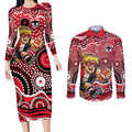 St Kilda Saints Couples Matching Long Sleeve Bodycon Dress and Long Sleeve Button Shirt Aboriginal Dot Pattern - Football Mascot Heritage Pride