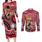St Kilda Saints Couples Matching Long Sleeve Bodycon Dress and Long Sleeve Button Shirt Aboriginal Dot Pattern - Football Mascot Heritage Pride