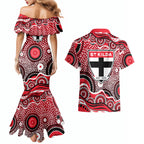 St Kilda Saints Couples Matching Mermaid Dress and Hawaiian Shirt Aboriginal Dot Pattern - Football Mascot Heritage Pride