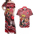 St Kilda Saints Couples Matching Off Shoulder Maxi Dress and Hawaiian Shirt Aboriginal Dot Pattern - Football Mascot Heritage Pride