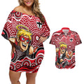 St Kilda Saints Couples Matching Off Shoulder Short Dress and Hawaiian Shirt Aboriginal Dot Pattern - Football Mascot Heritage Pride