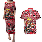 St Kilda Saints Couples Matching Puletasi and Hawaiian Shirt Aboriginal Dot Pattern - Football Mascot Heritage Pride