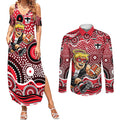 St Kilda Saints Couples Matching Summer Maxi Dress and Long Sleeve Button Shirt Aboriginal Dot Pattern - Football Mascot Heritage Pride