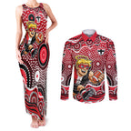 St Kilda Saints Couples Matching Tank Maxi Dress and Long Sleeve Button Shirt Aboriginal Dot Pattern - Football Mascot Heritage Pride