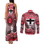St Kilda Saints Couples Matching Tank Maxi Dress and Long Sleeve Button Shirt Aboriginal Dot Pattern - Football Mascot Heritage Pride