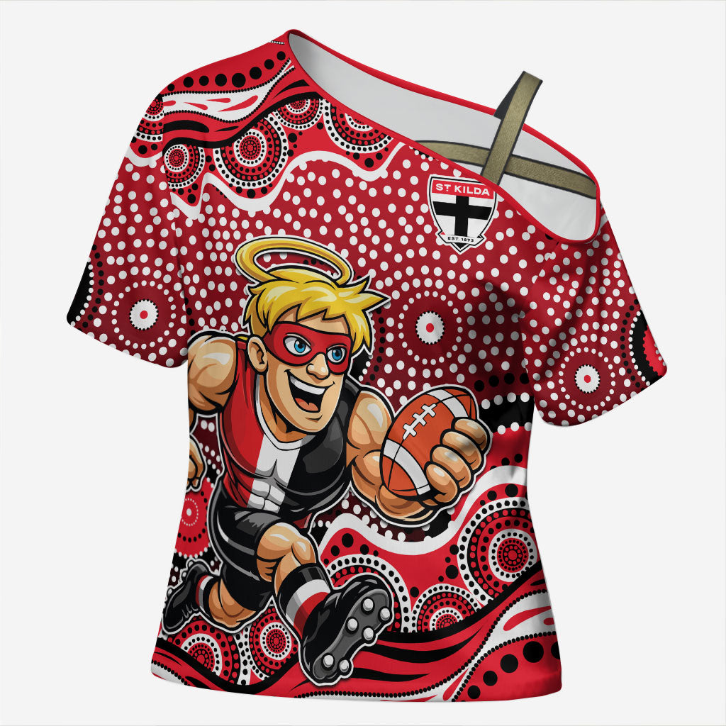 St Kilda Saints Cross Shoulder Shirt Aboriginal Dot Pattern - Football Mascot Heritage Pride