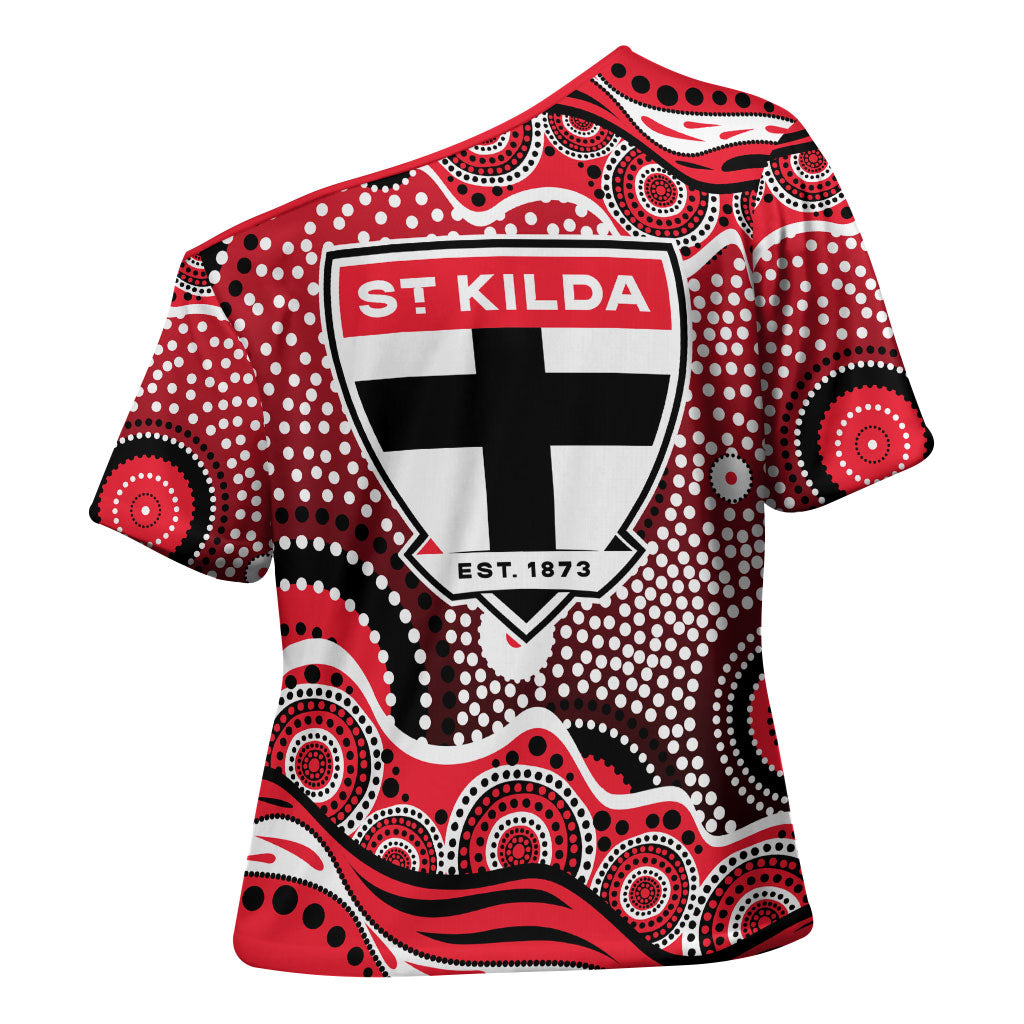 St Kilda Saints Cross Shoulder Shirt Aboriginal Dot Pattern - Football Mascot Heritage Pride