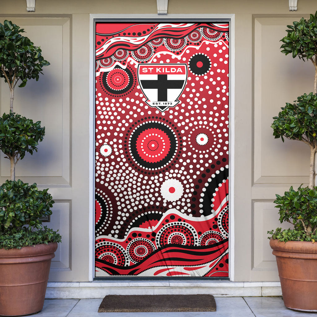 St Kilda Saints Door Cover Aboriginal Dot Pattern - Football Mascot Heritage Pride