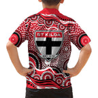 St Kilda Saints Family Matching Long Sleeve Bodycon Dress and Hawaiian Shirt Aboriginal Dot Pattern - Football Mascot Heritage Pride