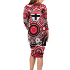 St Kilda Saints Family Matching Long Sleeve Bodycon Dress and Hawaiian Shirt Aboriginal Dot Pattern - Football Mascot Heritage Pride