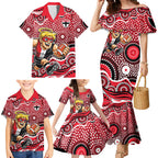 St Kilda Saints Family Matching Mermaid Dress and Hawaiian Shirt Aboriginal Dot Pattern - Football Mascot Heritage Pride