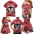 St Kilda Saints Family Matching Mermaid Dress and Hawaiian Shirt Aboriginal Dot Pattern - Football Mascot Heritage Pride
