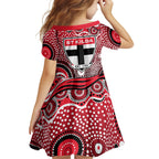 St Kilda Saints Family Matching Off The Shoulder Long Sleeve Dress and Hawaiian Shirt Aboriginal Dot Pattern - Football Mascot Heritage Pride