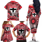 St Kilda Saints Family Matching Off The Shoulder Long Sleeve Dress and Hawaiian Shirt Aboriginal Dot Pattern - Football Mascot Heritage Pride