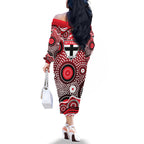 St Kilda Saints Family Matching Off The Shoulder Long Sleeve Dress and Hawaiian Shirt Aboriginal Dot Pattern - Football Mascot Heritage Pride