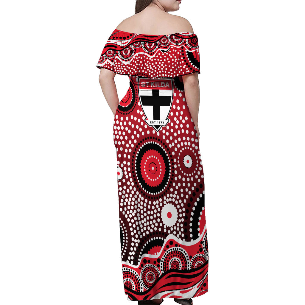 St Kilda Saints Family Matching Off Shoulder Maxi Dress and Hawaiian Shirt Aboriginal Dot Pattern - Football Mascot Heritage Pride