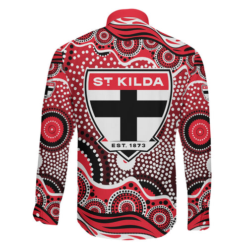 St Kilda Saints Family Matching Off Shoulder Short Dress and Hawaiian Shirt Aboriginal Dot Pattern - Football Mascot Heritage Pride