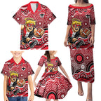 St Kilda Saints Family Matching Puletasi and Hawaiian Shirt Aboriginal Dot Pattern - Football Mascot Heritage Pride