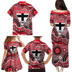 St Kilda Saints Family Matching Puletasi and Hawaiian Shirt Aboriginal Dot Pattern - Football Mascot Heritage Pride