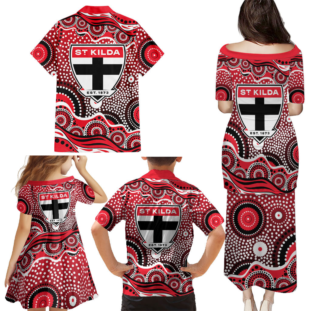 St Kilda Saints Family Matching Puletasi and Hawaiian Shirt Aboriginal Dot Pattern - Football Mascot Heritage Pride