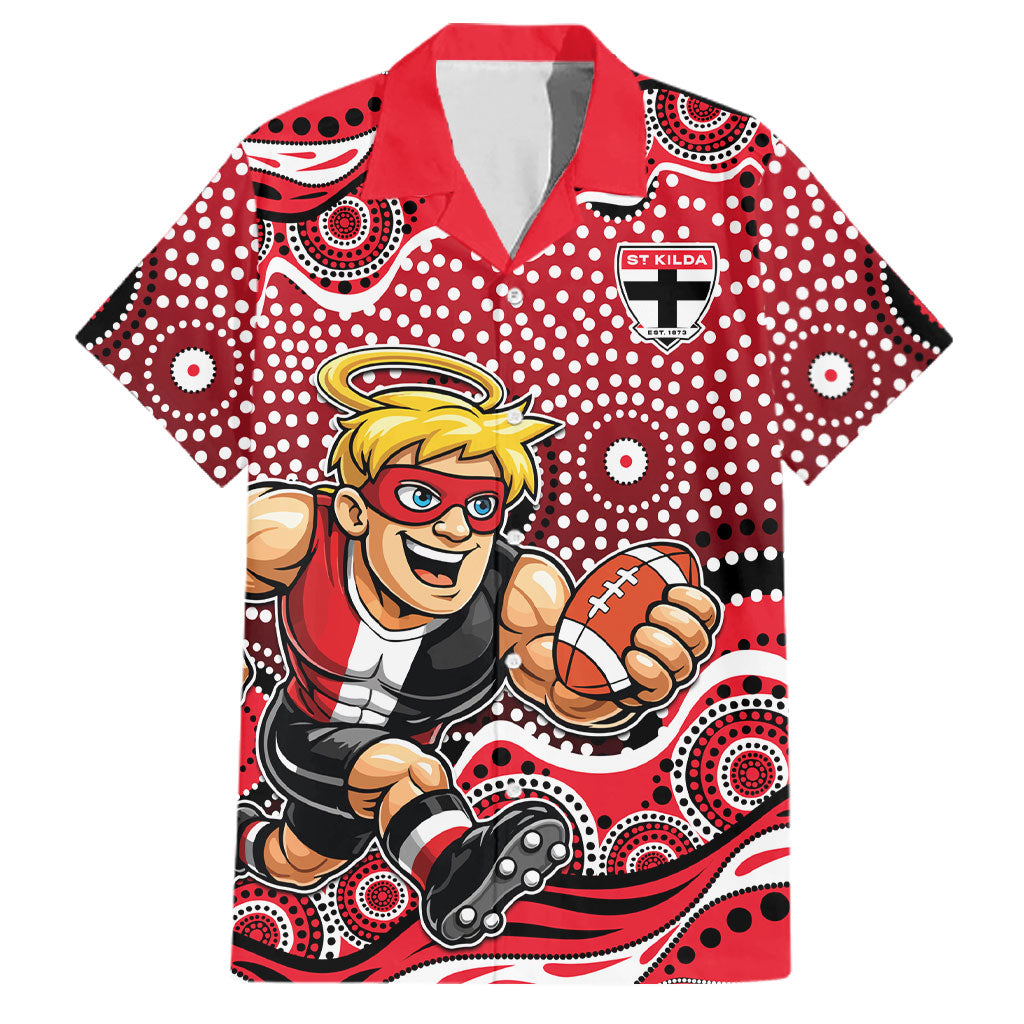 St Kilda Saints Family Matching Short Sleeve Bodycon Dress and Hawaiian Shirt Aboriginal Dot Pattern - Football Mascot Heritage Pride