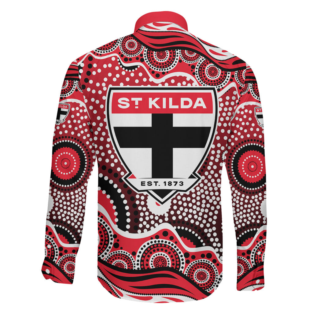 St Kilda Saints Family Matching Short Sleeve Bodycon Dress and Hawaiian Shirt Aboriginal Dot Pattern - Football Mascot Heritage Pride