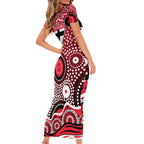St Kilda Saints Family Matching Short Sleeve Bodycon Dress and Hawaiian Shirt Aboriginal Dot Pattern - Football Mascot Heritage Pride