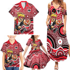 St Kilda Saints Family Matching Summer Maxi Dress and Hawaiian Shirt Aboriginal Dot Pattern - Football Mascot Heritage Pride