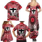St Kilda Saints Family Matching Summer Maxi Dress and Hawaiian Shirt Aboriginal Dot Pattern - Football Mascot Heritage Pride