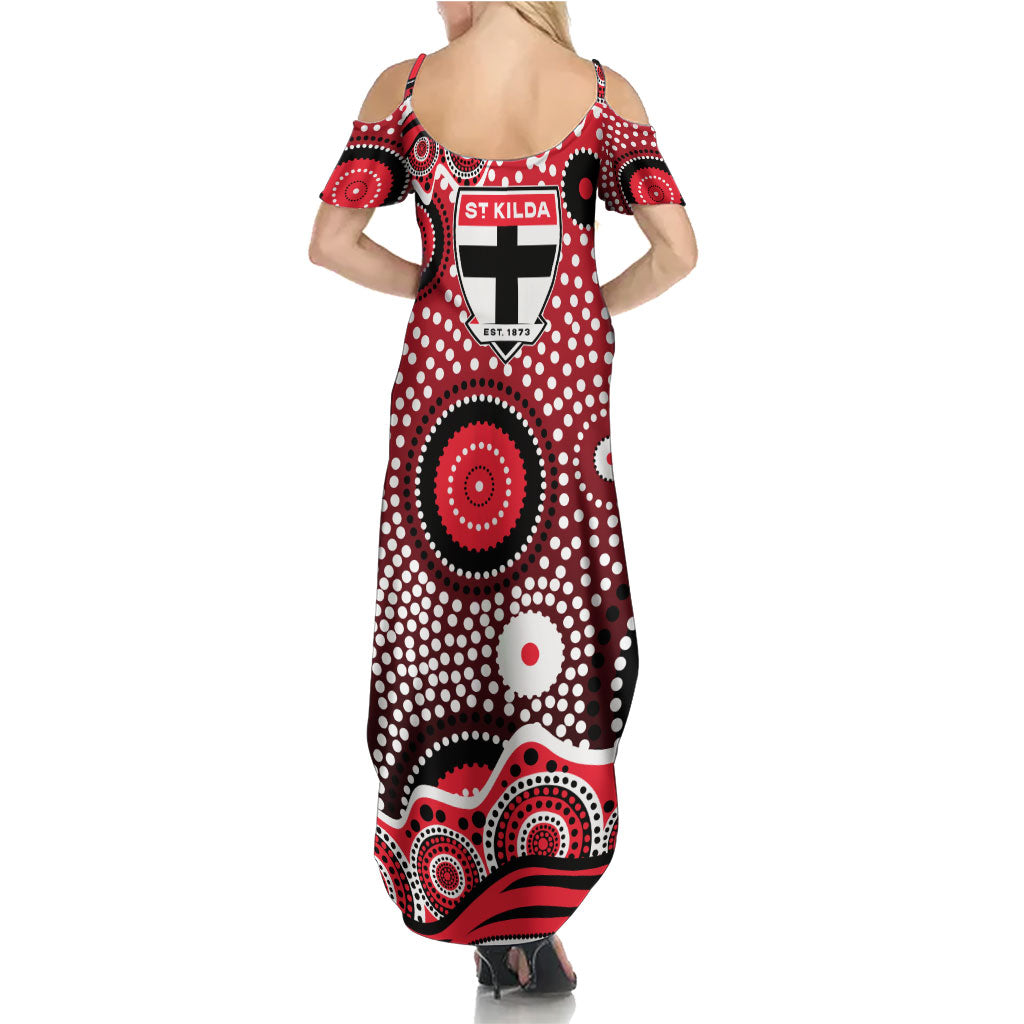 St Kilda Saints Family Matching Summer Maxi Dress and Hawaiian Shirt Aboriginal Dot Pattern - Football Mascot Heritage Pride