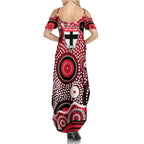 St Kilda Saints Family Matching Summer Maxi Dress and Hawaiian Shirt Aboriginal Dot Pattern - Football Mascot Heritage Pride