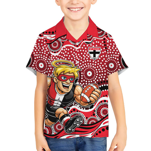 St Kilda Saints Family Matching Summer Maxi Dress and Hawaiian Shirt Aboriginal Dot Pattern - Football Mascot Heritage Pride
