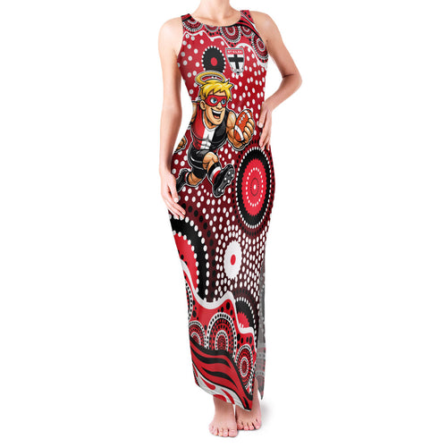 St Kilda Saints Family Matching Tank Maxi Dress and Hawaiian Shirt Aboriginal Dot Pattern - Football Mascot Heritage Pride