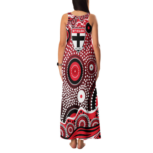 St Kilda Saints Family Matching Tank Maxi Dress and Hawaiian Shirt Aboriginal Dot Pattern - Football Mascot Heritage Pride