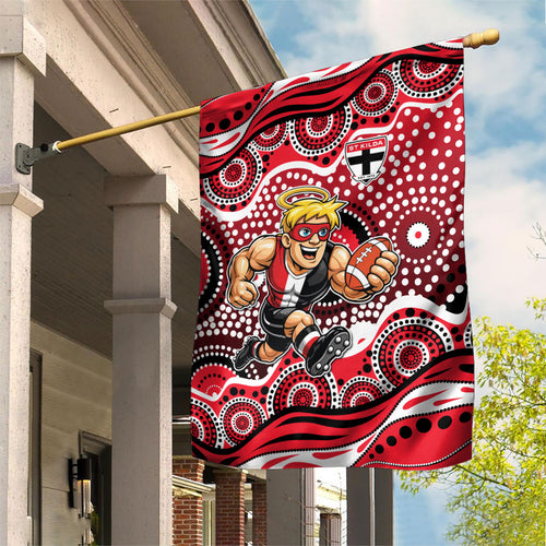 St Kilda Saints Garden Flag Aboriginal Dot Pattern - Football Mascot Heritage Pride