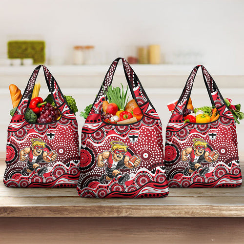 St Kilda Saints Grocery Bag Aboriginal Dot Pattern - Football Mascot Heritage Pride