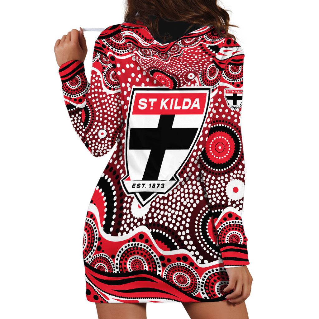 St Kilda Saints Hoodie Dress Aboriginal Dot Pattern - Football Mascot Heritage Pride