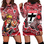 St Kilda Saints Hoodie Dress Aboriginal Dot Pattern - Football Mascot Heritage Pride