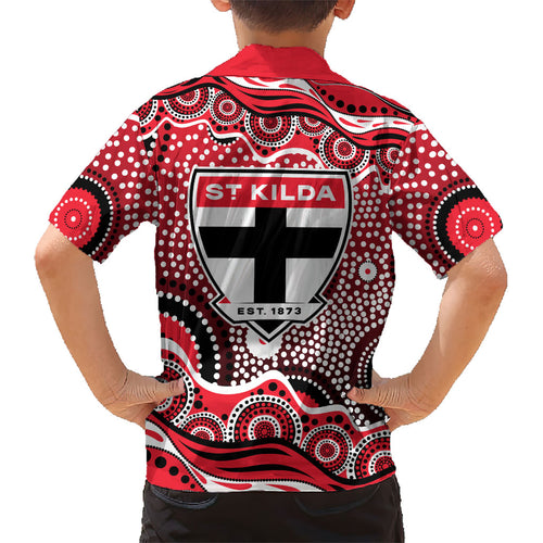 St Kilda Saints Kid Hawaiian Shirt Aboriginal Dot Pattern - Football Mascot Heritage Pride