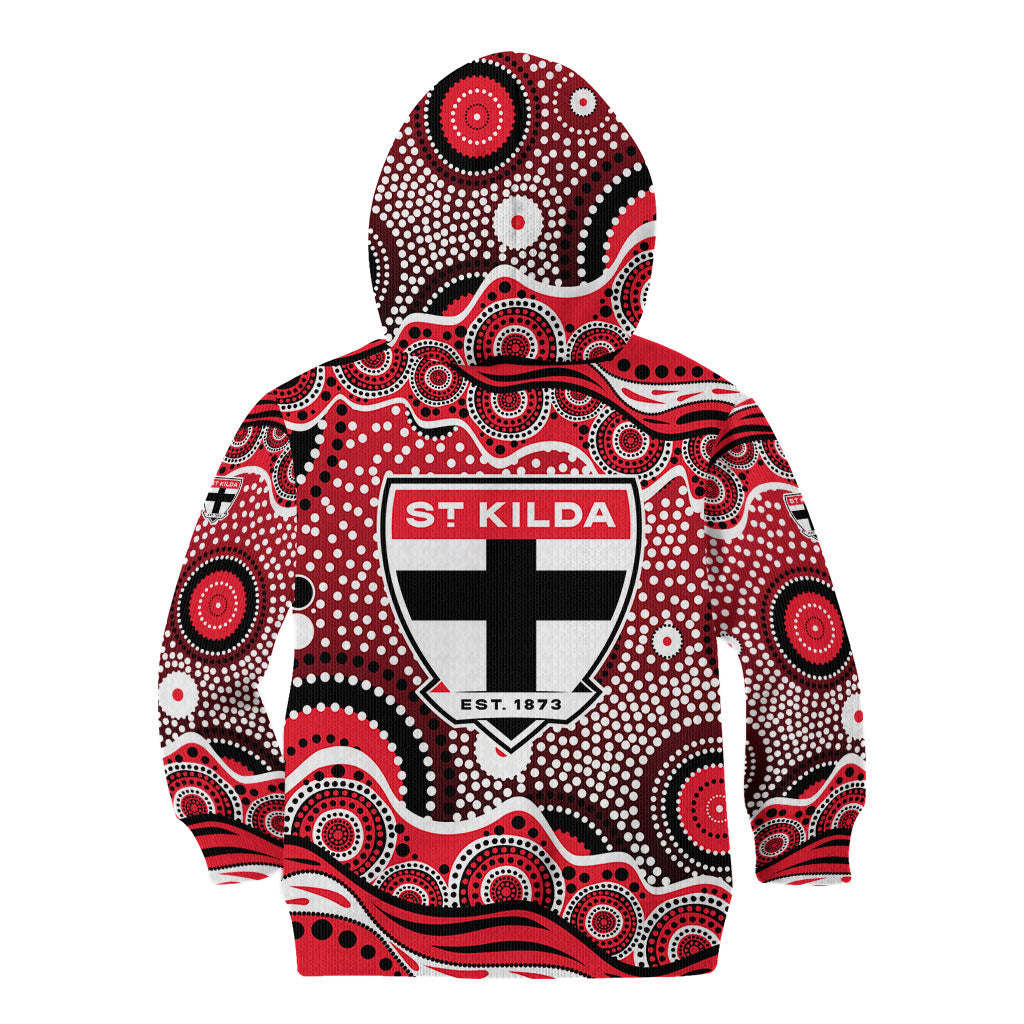 St Kilda Saints Kid Hoodie Aboriginal Dot Pattern - Football Mascot Heritage Pride