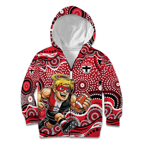 St Kilda Saints Kid Hoodie Aboriginal Dot Pattern - Football Mascot Heritage Pride