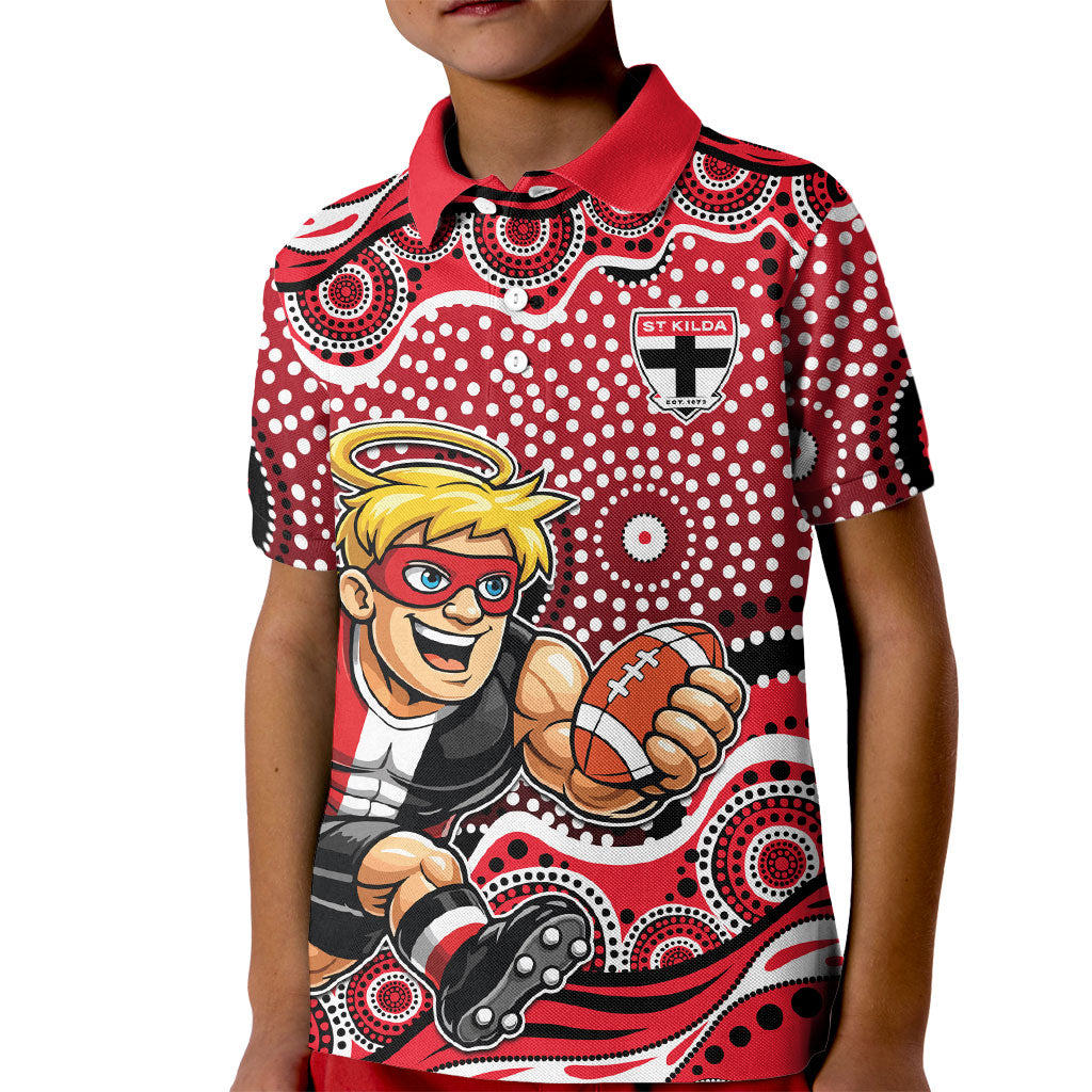 St Kilda Saints Kid Polo Shirt Aboriginal Dot Pattern - Football Mascot Heritage Pride