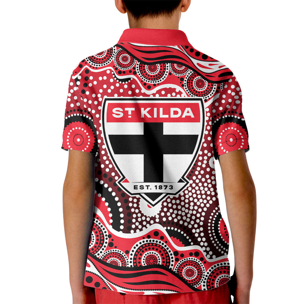 St Kilda Saints Kid Polo Shirt Aboriginal Dot Pattern - Football Mascot Heritage Pride