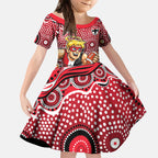 St Kilda Saints Kid Short Sleeve Dress Aboriginal Dot Pattern - Football Mascot Heritage Pride