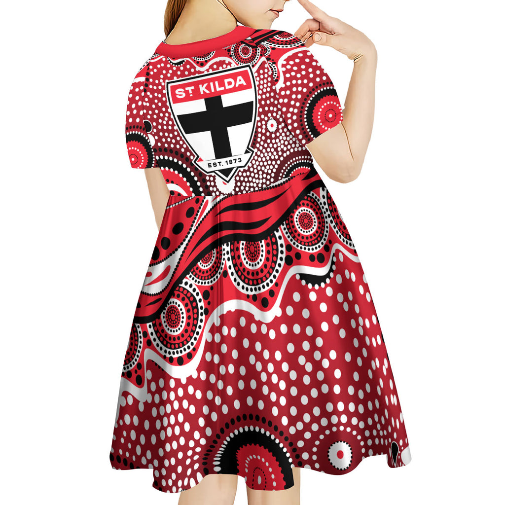 St Kilda Saints Kid Short Sleeve Dress Aboriginal Dot Pattern - Football Mascot Heritage Pride