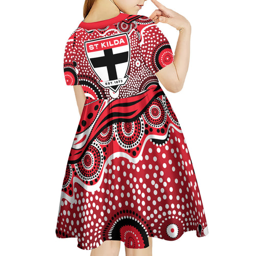 St Kilda Saints Kid Short Sleeve Dress Aboriginal Dot Pattern - Football Mascot Heritage Pride