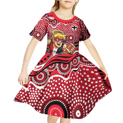 St Kilda Saints Kid Short Sleeve Dress Aboriginal Dot Pattern - Football Mascot Heritage Pride