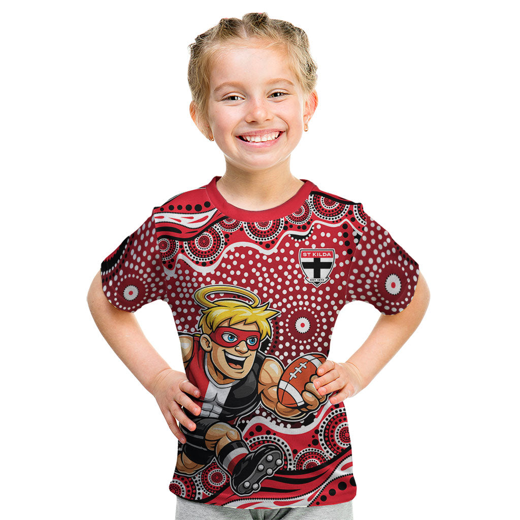 St Kilda Saints Kid T Shirt Aboriginal Dot Pattern - Football Mascot Heritage Pride